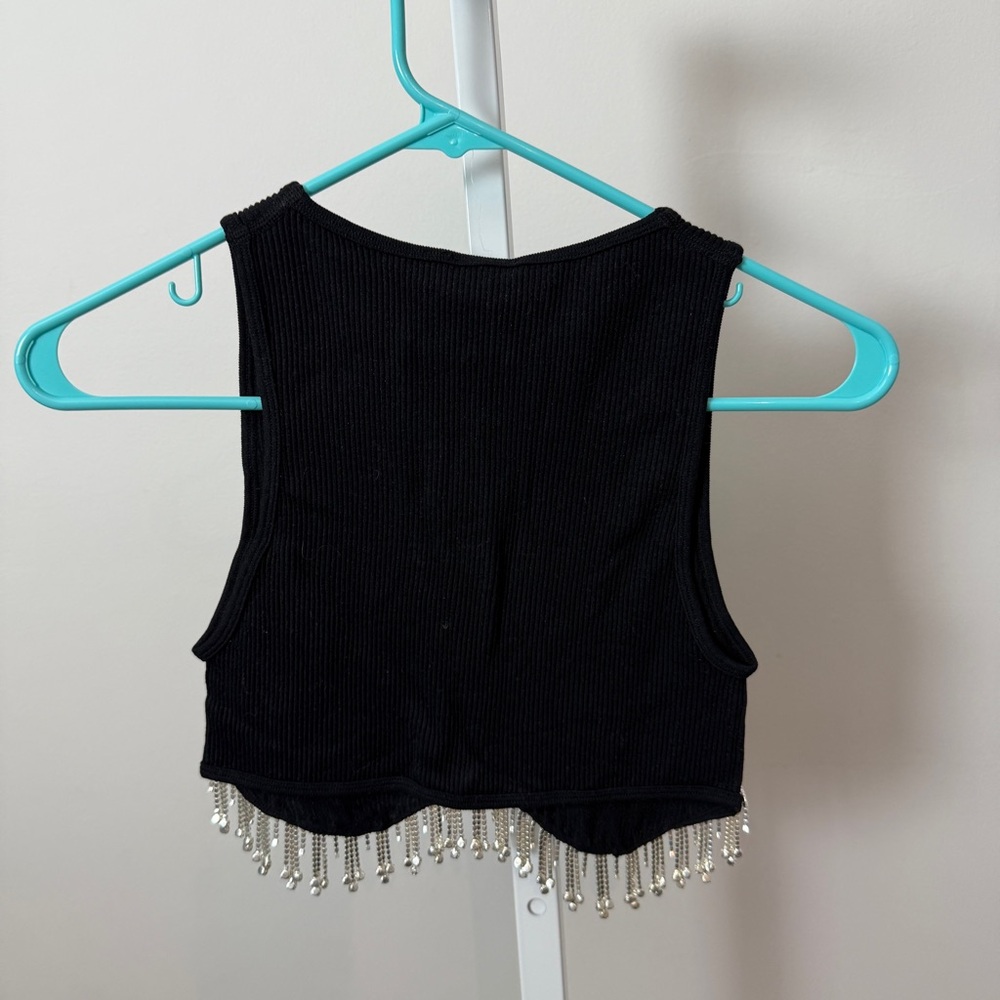 Zara Black Seamless Rhinestone Crop Top new with tags size XS/S - Picture 5 of 5